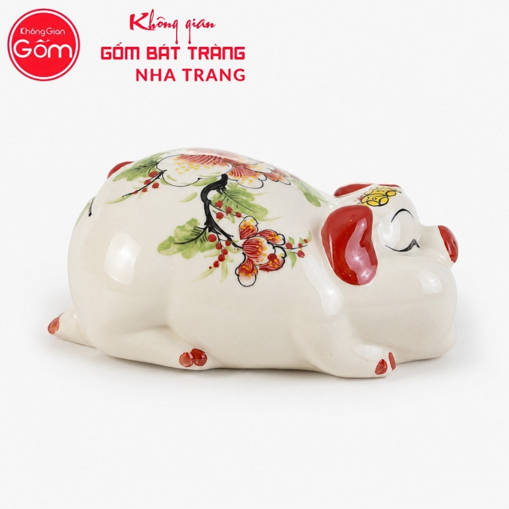 Heo Đất Bát Tràng Mắt Híp Bụng Phệ Dáng Nằm Màu Trắng Hoạ Tiết Vẽ Tay NT-HĐ07 - Chi tiết 2