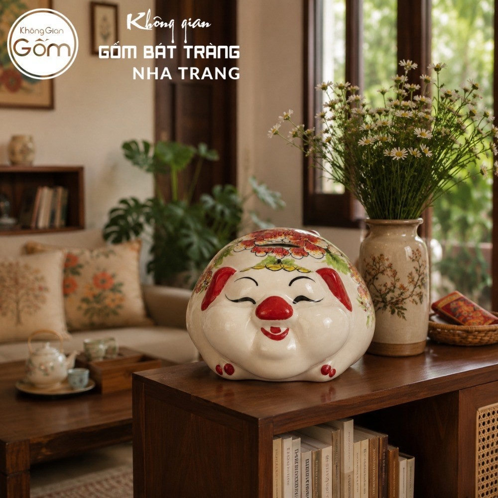 Heo Đất Bát Tràng Mắt Híp Bụng Phệ Dáng Nằm Màu Trắng Hoạ Tiết Vẽ Tay NT-HĐ07 - Chi tiết 4