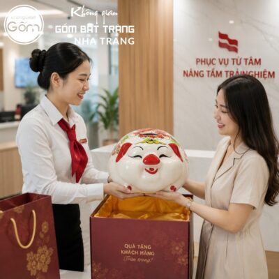 Heo Đất Bát Tràng Mắt Híp Bụng Phệ Dáng Nằm Màu Trắng Hoạ Tiết Vẽ Tay NT-HĐ07 - Chi tiết 5