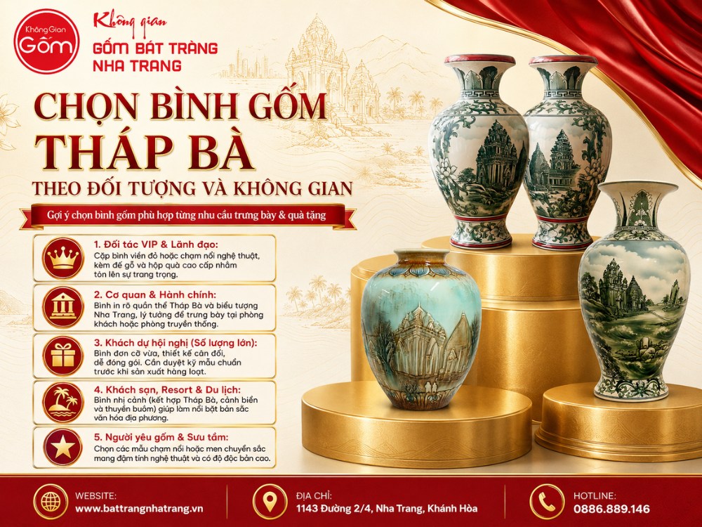 Lựa chọn bình gốm Tháp Bà Ponagar phù hợp với đối tượng và không gian bày trí