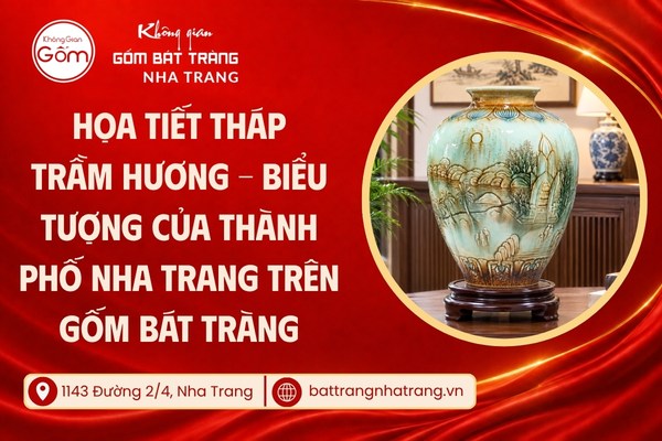 Họa tiết Tháp Trầm Hương trên gốm Bát Tràng