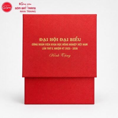 Hũ đựng trà quà tặng gốm sứ in logo dáng bí màu trắng hoạ tiết hoa sen NT-HT01 - Chi tiết 4