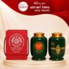Hũ đựng trà quà tặng gốm sứ in logo dáng bí màu xanh lục hoạ tiết Hồ Gươm NT-HT07 - Ảnh đại diện