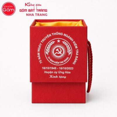 Hũ đựng trà quà tặng gốm sứ in logo dáng bí màu xanh lục hoạ tiết Hồ Gươm NT-HT07 - Chi tiết 4