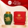 Hũ đựng trà quà tặng gốm sứ in logo dáng bí màu xanh lục hoạ tiết thuyền buồm vàng kim NT-HT04 - Ảnh đại diện