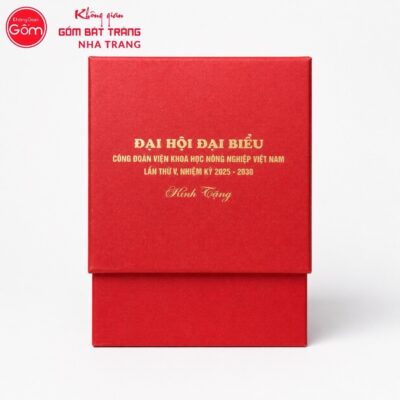 Hũ đựng trà quà tặng gốm sứ in logo dáng choé màu xanh lục hoạ tiết chùa Một Cột NT-HT06 - Chi tiết 4