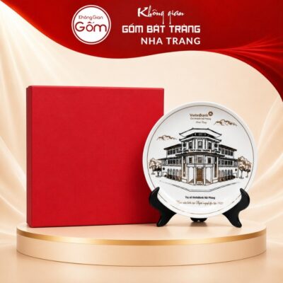 Đĩa sứ biểu trưng quà tặng in logo in hình ảnh trụ sở vàng kim phi 26 NT-ĐBT08 - Ảnh đại diện