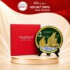 Đĩa sứ biểu trưng quà tặng in logo màu xanh lục bảo hoạ tiết thuyền buồm dát vàng phi 28 NT-ĐBT01 - Ảnh đại diện