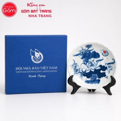 Đĩa sứ biểu trưng quà tặng in logo men lam vẽ sen phi 20 NT-ĐBT06 - Chi tiết 1