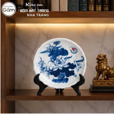 Đĩa sứ biểu trưng quà tặng in logo men lam vẽ sen phi 20 NT-ĐBT06 - Chi tiết 3