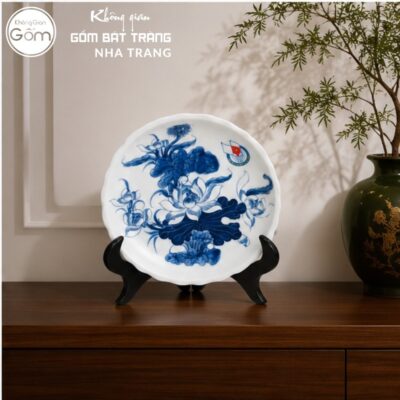 Đĩa sứ biểu trưng quà tặng in logo men lam vẽ sen phi 20 NT-ĐBT06 - Chi tiết 4