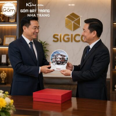 Đĩa sứ biểu trưng quà tặng in logo men sứ trắng in hình ảnh trụ sở doanh nghiệp phi 23 NT-ĐBT04 - Chi tiết 5