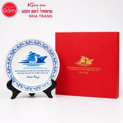 Đĩa sứ biểu trưng quà tặng in logo men sứ trắng phi 20 NT-ĐBT05 - Chi tiết 1