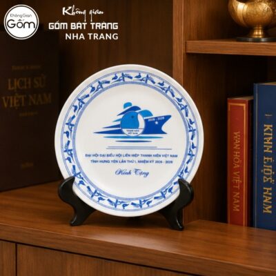 Đĩa sứ biểu trưng quà tặng in logo men sứ trắng phi 20 NT-ĐBT05 - Chi tiết 3