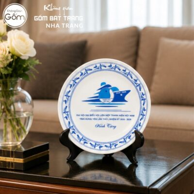 Đĩa sứ biểu trưng quà tặng in logo men sứ trắng phi 20 NT-ĐBT05 - Chi tiết 4