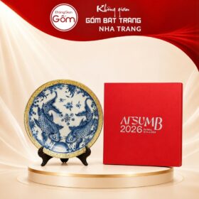 Đĩa sứ biểu trưng quà tặng men rạn bọc đồng hoạ tiết song ngư phi 30 NT-ĐBT02 - Ảnh đại diện