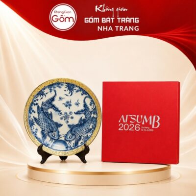 Đĩa sứ biểu trưng quà tặng men rạn bọc đồng hoạ tiết song ngư phi 30 NT-ĐBT02 - Ảnh đại diện