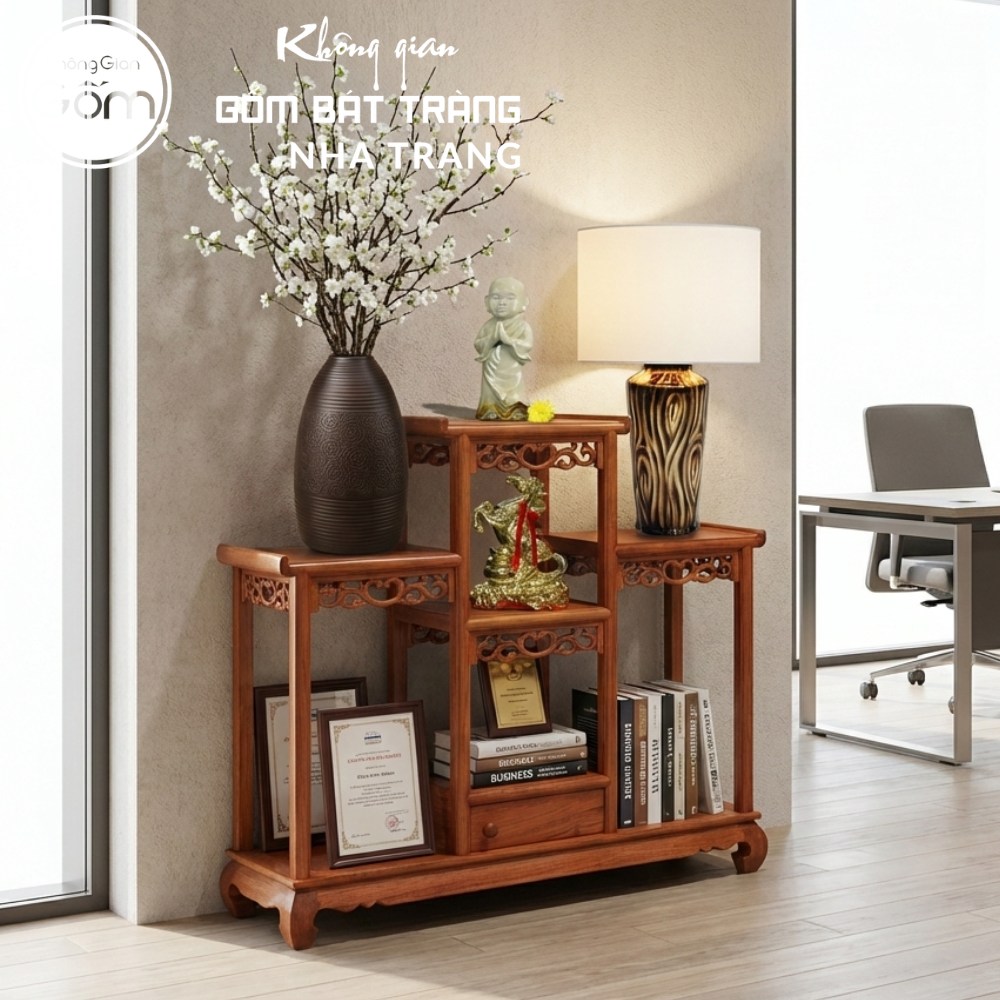 Kệ gỗ trưng bày gốm sứ