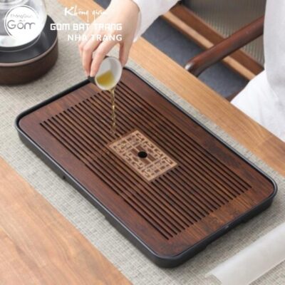 Khay gỗ đựng bộ trà hình chữ nhật khắc hoạ tiết kỷ hà NT-KBT06 - Chi tiết 5