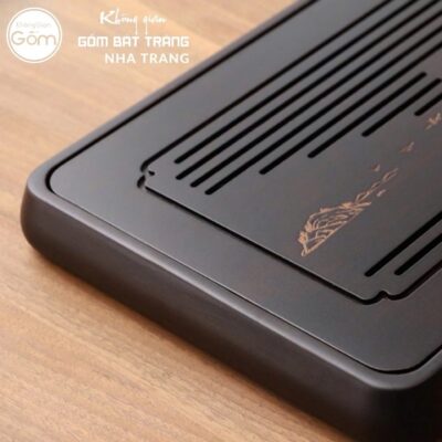 Khay gỗ đựng bộ trà hình chữ nhật khắc hoạ tiết thuyền buồm vàng kim NT-KBT05 - Chi tiết 6