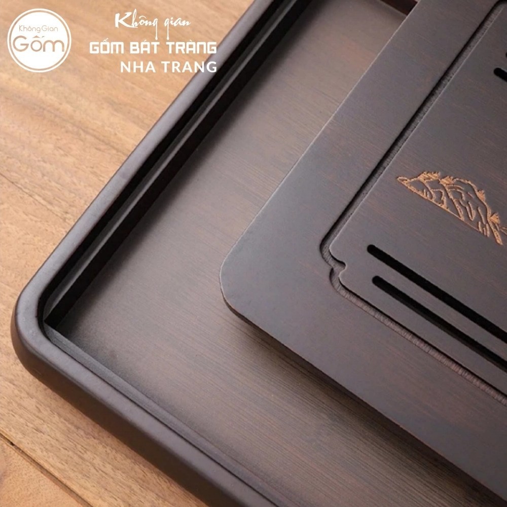 Khay gỗ đựng bộ trà hình chữ nhật khắc hoạ tiết thuyền buồm vàng kim NT-KBT05 - Chi tiết 7