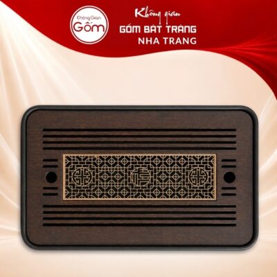 Khay gỗ đựng bộ trà hình chữ nhật khắc hoạ tiết vạn thọ giao hoà vàng kim NT-KBT04 - Ảnh đại diện