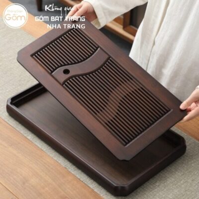 Khay gỗ đựng bộ trà hình chữ nhật kiểu dáng vân nguyệt giao hoà NT-KBT03 - Chi tiết 2