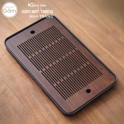 Khay gỗ đựng bộ trà hình chữ nhật rãnh sọc ngang NT-KBT08 - Chi tiết 1