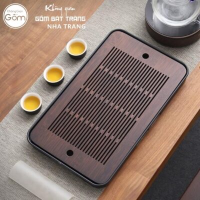 Khay gỗ đựng bộ trà hình chữ nhật rãnh sọc ngang NT-KBT08 - Chi tiết 2