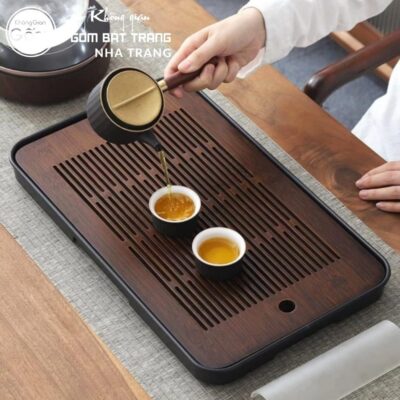 Khay gỗ đựng bộ trà hình chữ nhật rãnh sọc ngang NT-KBT08 - Chi tiết 3