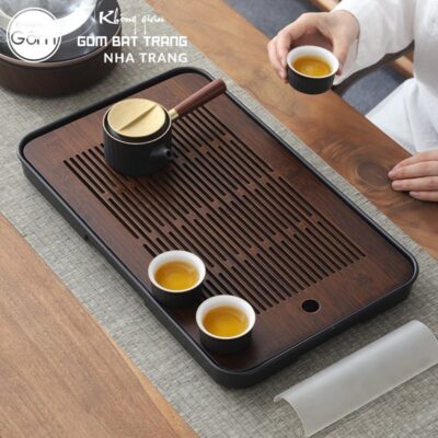 Khay gỗ đựng bộ trà hình chữ nhật rãnh sọc ngang NT-KBT08 - Chi tiết 4