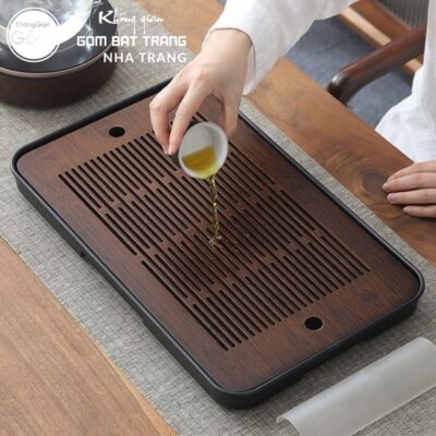 Khay gỗ đựng bộ trà hình chữ nhật rãnh sọc ngang NT-KBT08 - Chi tiết 5