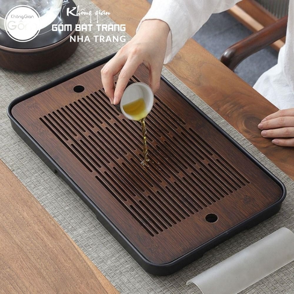 Khay gỗ đựng bộ trà hình chữ nhật rãnh sọc ngang NT-KBT08 - Chi tiết 5