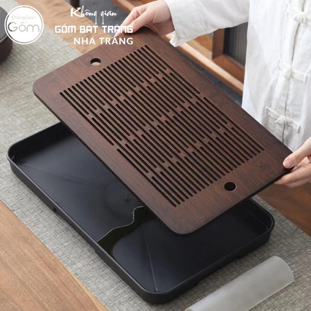 Khay gỗ đựng bộ trà hình chữ nhật rãnh sọc ngang NT-KBT08 - Chi tiết 6