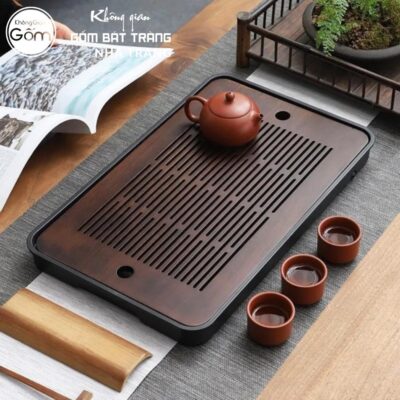 Khay gỗ đựng bộ trà hình chữ nhật rãnh sọc ngang NT-KBT08 - Chi tiết 7