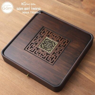 Khay gỗ đựng bộ trà hình vuông khắc bảo ấn hoàng kim NT-KBT01 - Chi tiết 4