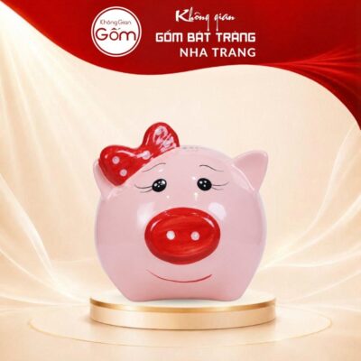 Lợn Đất Bát Tràng Mũi Đỏ Màu Hồng Thắt Nơ Đỏ NT-HĐ08 - Ảnh đại diện