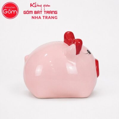 Lợn Đất Bát Tràng Mũi Đỏ Màu Hồng Thắt Nơ Đỏ NT-HĐ08 - Chi tiết 2