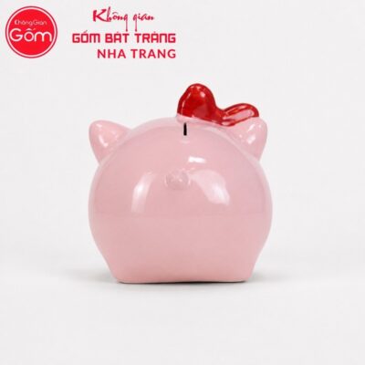 Lợn Đất Bát Tràng Mũi Đỏ Màu Hồng Thắt Nơ Đỏ NT-HĐ08 - Chi tiết 3