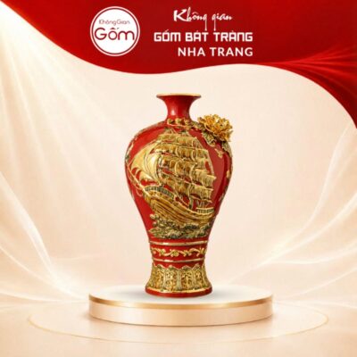 Mai bình tích lộc men đỏ dát vàng Thuận Buồm Xuôi Gió NT-MB05