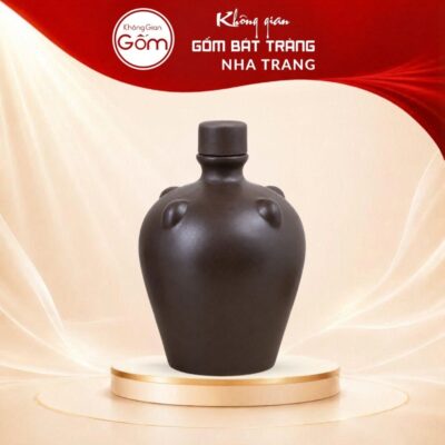 Nậm rượu gốm sứ Bát Tràng dáng bầu lùn tứ núm vai màu nâu trầm dung tích 500ml NT-NR03 - Ảnh đại diện