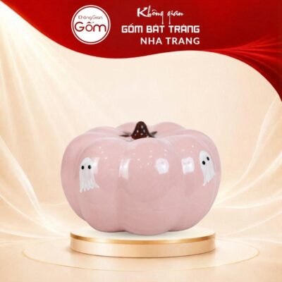 Ống tiết kiệm Bát Tràng dảng quả bí ngô màu hồng hoạ tiết Halloween NT-HĐ05 - Ảnh đại diện