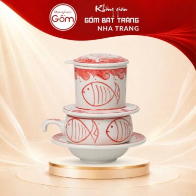 Phin Pha Cà Phê Gốm Sứ Bát Tràng Màu Trắng Hoạ Tiết Đàn Cá Đỏ NT-PCF08 - Ảnh đại diện