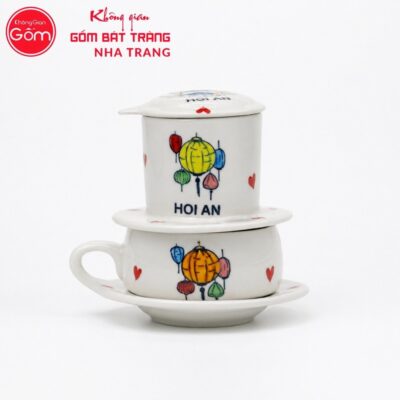 Phin Pha Cà Phê Gốm Sứ Bát Tràng Màu Trắng Hoạ Tiết Đèn Lồng Hội An NT-PCF05 - Chi tiết 1