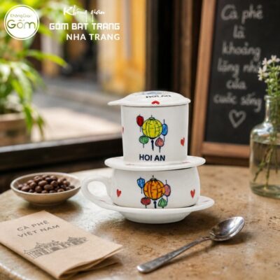 Phin Pha Cà Phê Gốm Sứ Bát Tràng Màu Trắng Hoạ Tiết Đèn Lồng Hội An NT-PCF05 - Chi tiết 3