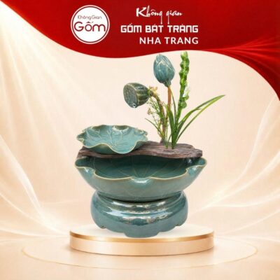 Thác nước tiểu cảnh để bàn Bích Ngọc Liên Hoa men xanh ngọc bích hoả biến NT-TN02 - Ảnh đại diện