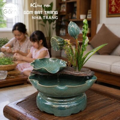 Thác nước tiểu cảnh để bàn Bích Ngọc Liên Hoa men xanh ngọc bích hoả biến NT-TN02 - Chi tiết 2