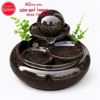 Thác nước tiểu cảnh để bàn Huyền Thạch Lạc Tuyền men nâu đen tinh sa NT-TN03 - Chi tiết 1