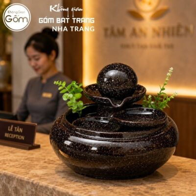 Thác nước tiểu cảnh để bàn Huyền Thạch Lạc Tuyền men nâu đen tinh sa NT-TN03 - Chi tiết 3