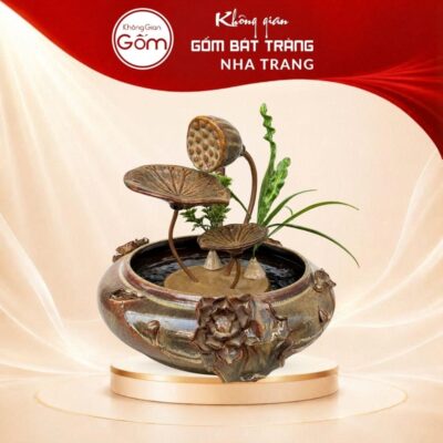 Thác nước tiểu cảnh để bàn Kim Liên Tụ Thuỷ men nâu hoả biến NT-TN04 - Ảnh đại diện